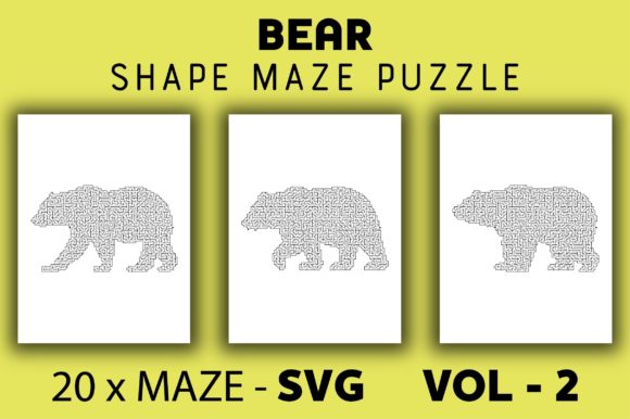 20 Bear Shape Maze Puzzle SVG Vol - 2: Graphics for KDP Interiors
