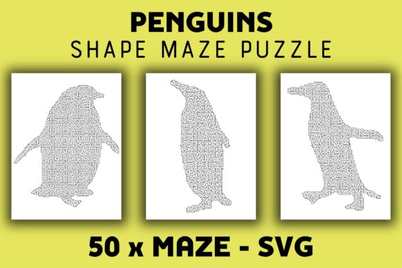 50 Penguin Shape Maze Puzzle SVG Bundle: Graphics for Kdp Interiors