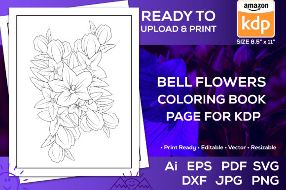 Coloring Page Kdp Book of Bellflowers: Graphics for Kdp Interiors