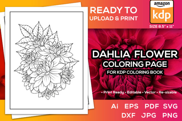 Dahlia Flower Coloring Page Book for Kdp