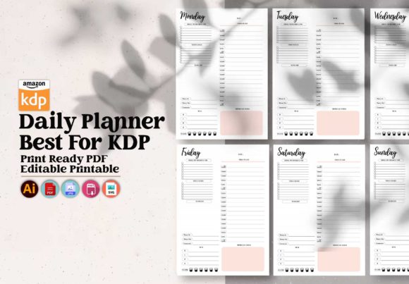 Daily Planner Best for KDP Editable: Graphics for Kdp Interiors