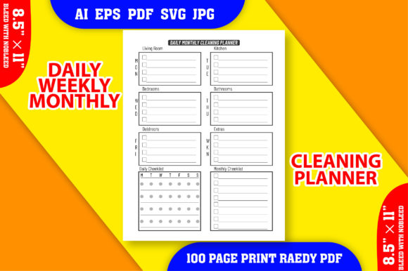 Daily, Weekly Monthly Cleaning Planner