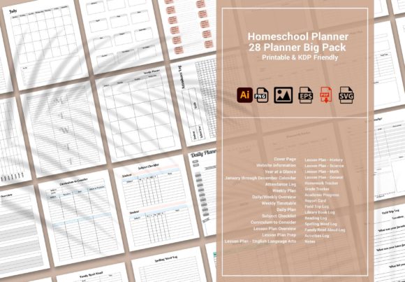 Homeschool Planner Graphics for KDP Interiors