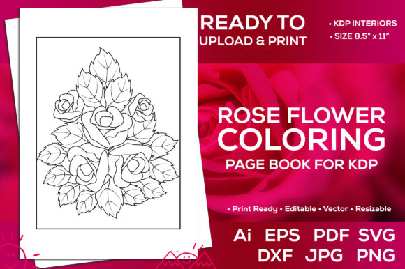 Roses Flower Coloring Page Book for Kdp